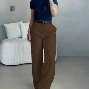 High-Waist Wide Leg Pants - Brown